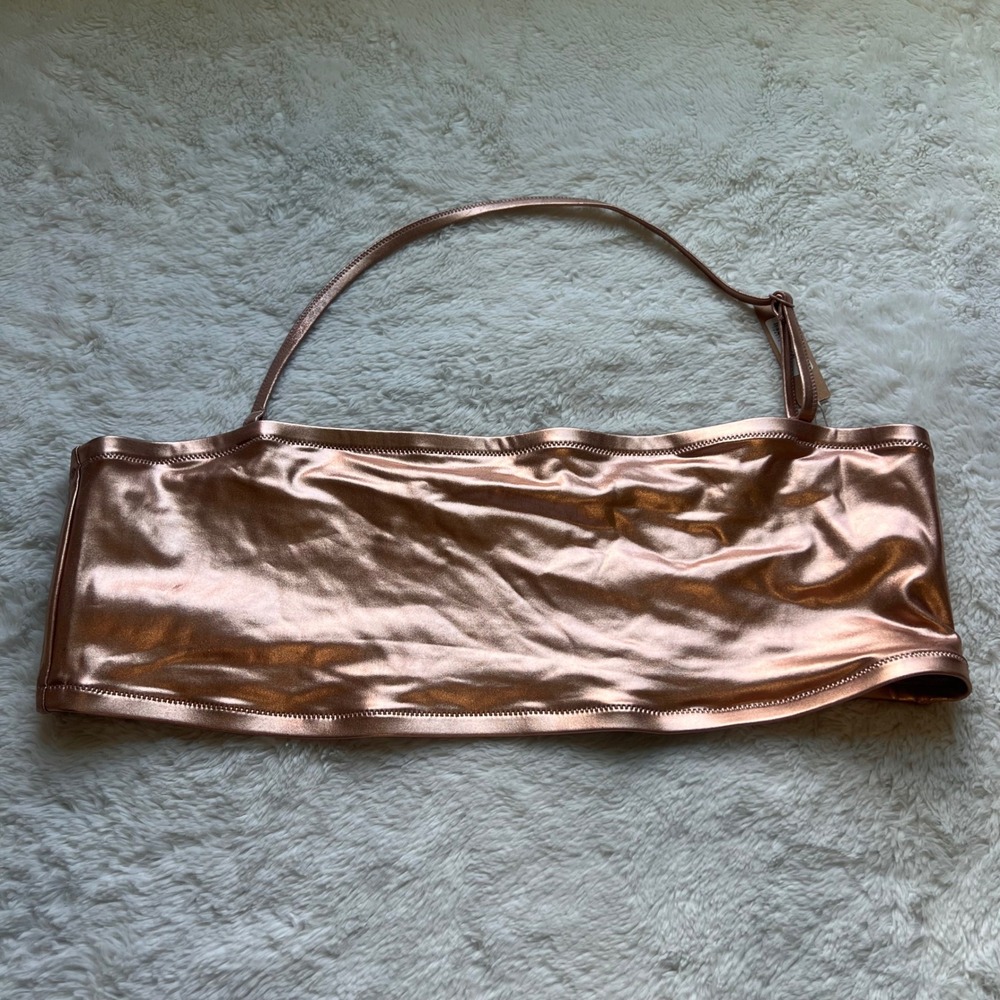 SKIMS Metallic Swim Bandeau Top Copper Rose Gold Halter Bikini SW-BND-0025 3X
